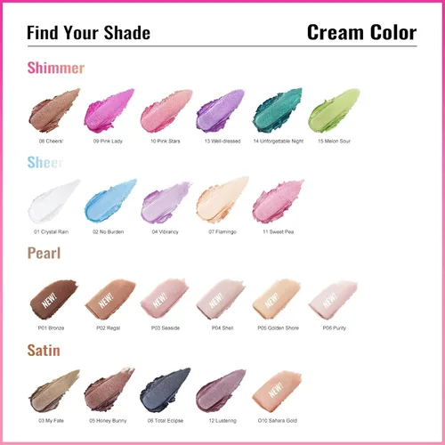 Miniatura 31 de Oulac Sombra de ojos en crema con brillo también para iluminador Sombra de ojos mezclable Resistente al agua y de larga duración con fórmula Pureza