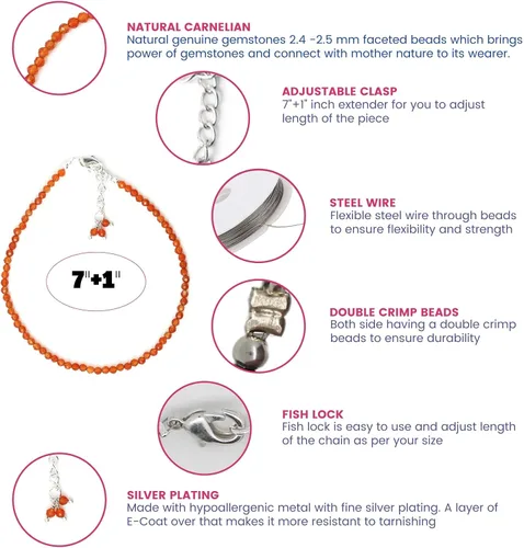 Miniatura 118 de Gempires - Pulseras de cuentas de piedras preciosas hechas a mano, ligeras, de cristal, para uso diario, hipoalergénicas, de 8 pulgadas, chapadas