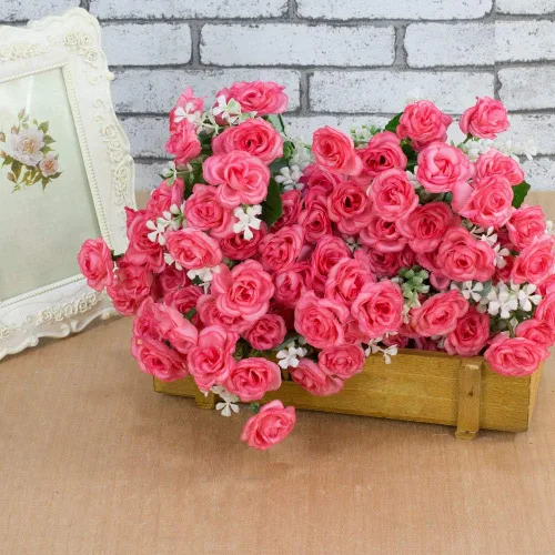 Miniatura 9 de Flor artificial de gama alta 5 tenedor 15 mini rosas decoración del hogar