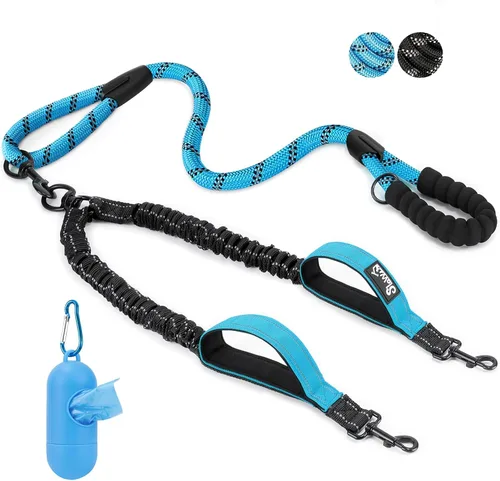 Miniatura 16 de SlowTon Correa doble para dos perros – Correa para perro sin enredos, correa giratoria de 360° reflectante doble para perro con dos asas acolchadas