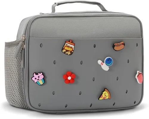 Miniatura 9 de Lonchera Aislada para Niños, Linda Lonchera Reutilizable, Bolsa de Almuerzo para Escuela, Picnic, Regalo de Cumpleaños para Niño o Niña (Negro)