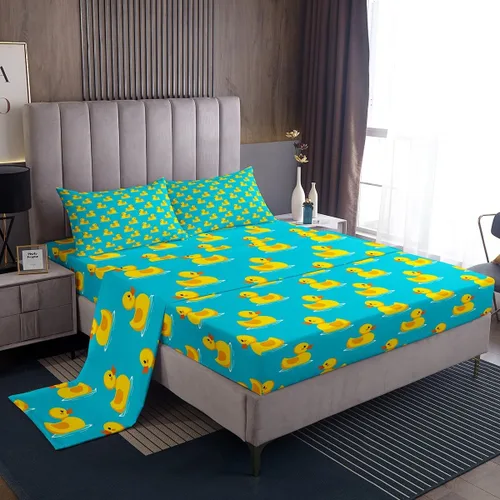 Miniatura 26 de Erosebridal Juego de sábanas para niños y niñas, diseño de pato amarillo, diseño de patos de dibujos animados, juego de ropa de cama de granja