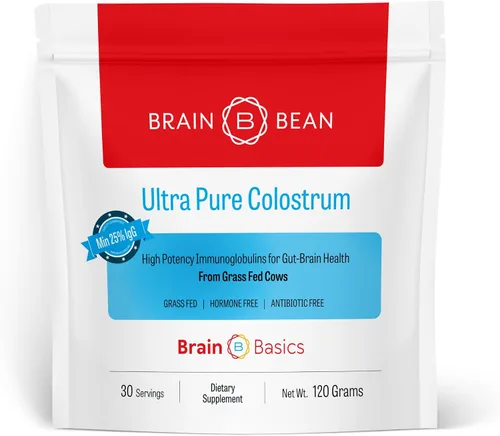 Brain Basics Calostro ultra puro, 4000 mg por porción, mínimo 25% de anticuerpos IgG, salud intestino-cerebro-inmune, cabello y piel brillantes.