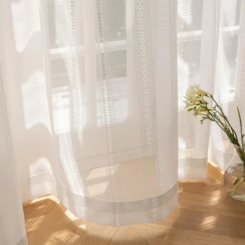 LETAU Cortinas traslúcidas largas de color blanco hueso de 108 pulgadas de largo, paneles de cortinas traslúcidas de encaje plisado para ventana, 52