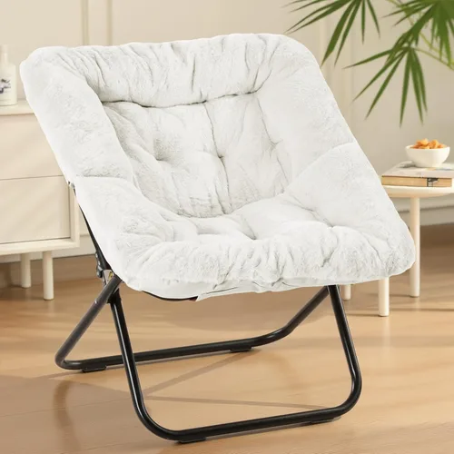 Sweetcrispy Silla Cómoda para Adultos, Silla Plegable para Sala de Estar, Sillón de Peluche Sintético Suave para Dormitorio, Silla de Lectura Cómoda