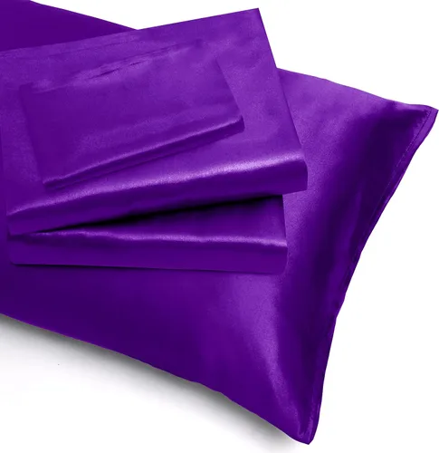 Miniatura 48 de Homiest Juego de sábanas de satén de lujo de 3 piezas con bolsillo profundo, 1 sábana bajera + 1 sábana encimera + 1 funda de almohada