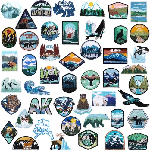 Miniatura 7 de Hotop 48 piezas de parches de Alaska para planchar, bordados con osos polares, ballenas, leones marinos, focas, renos, elementos naturales