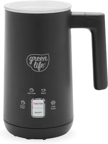 GreenLife Espumador de leche eléctrico de cerámica, 10 onzas, 4 en 1, espuma fría y caliente automática, espuma densa y ligera, sin PFAS, calentador