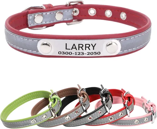 Collar reflectante personalizado para perros y gatos con placa de nombre grabada, lindo collar rojo para cachorros, gatitos, perros y gatos