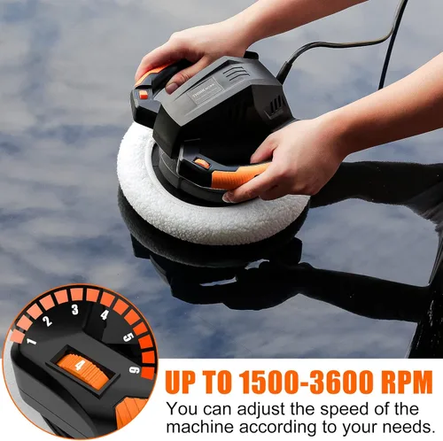 Miniatura 4 de THINKWORK Pulidora de búfer, juegos de pulidora de coche de 10 pulgadas con 4 bonos de pulido y pulido, 6 velocidades variables de 1500 a 3600 RPM