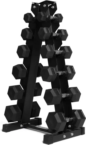 Miniatura 10 de RitFit Juego de mancuernas hexagonales revestidas de PVC de 5 a 650 libras con estante opcional para gimnasio en casa, peso de mano con mango