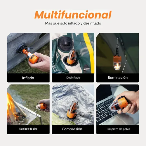 Miniatura 7 de FLEXTAILGEAR Max Pump 3 Air Pump for Inflatables, 5Kpa Portable Air Pump, 500L/min Air Mattress Pump with Camping Light, Electric Pump for Naranja
