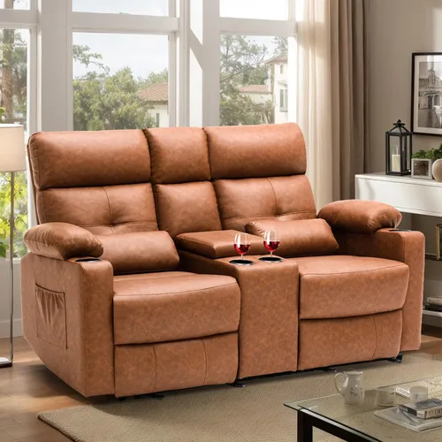 Miniatura 12 de Sofá Biplaza Reclinable Eléctrico con Consola, Sofá Biplaza Reclinable Eléctrico con Calor y Masaje, Reposapiés Extendido, Sofá Biplaza Reclinable