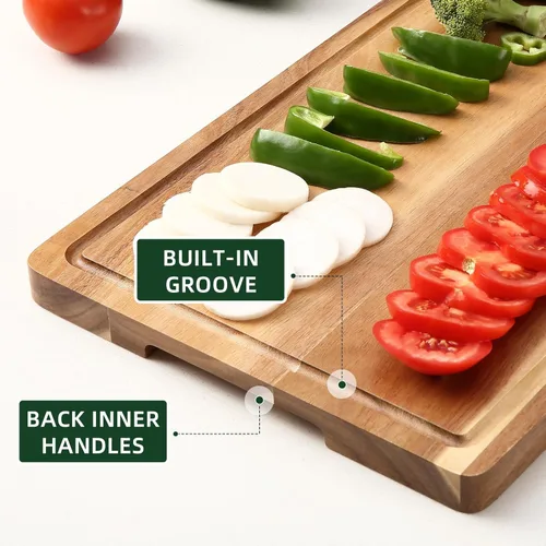 Miniatura 3 de Tabla de cortar XL, tabla de cortar de madera de acacia grande de 18 x 12 pulgadas para cocina, tabla de cortar de madera de grano de borde