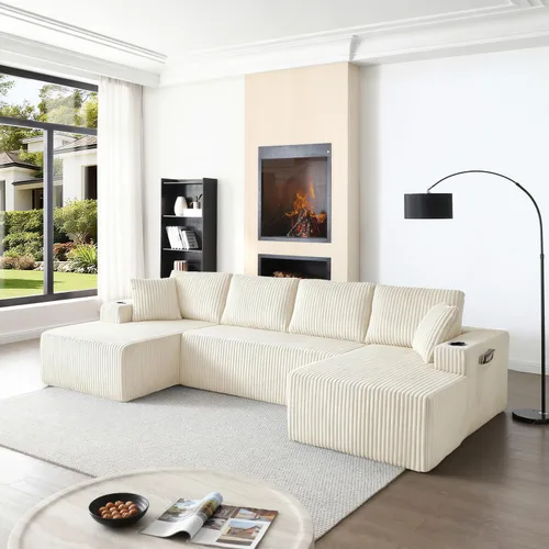 Miniatura 6 de Sofá cama modular de 124 pulgadas, sofá de nube sin hueso para sala de estar, sofá de 5 asientos en forma de U con 2 bolsillos de almacenamiento y 2