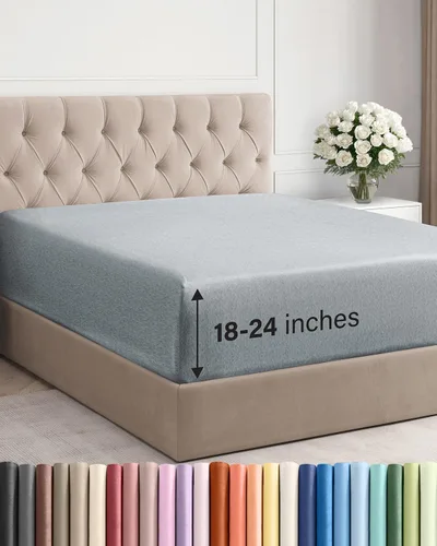 Miniatura 44 de Sábana bajera ajustable extra profunda tamaño completo – Sábana bajera individual de lujo para hotel únicamente – Se adapta fácilmente a colchones