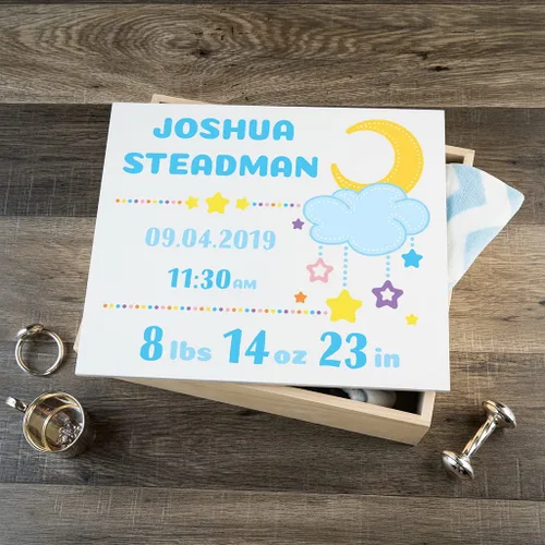 Miniatura 4 de Caja de recuerdo personalizada para bebé (huellas azules, regulares)