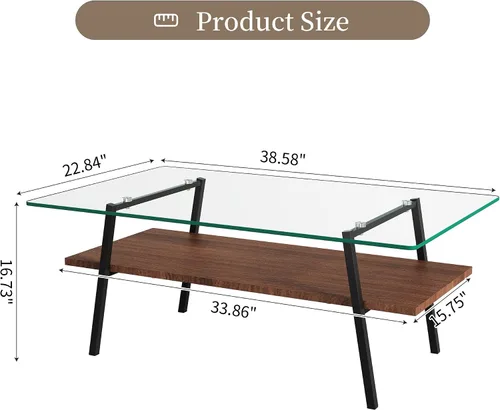 Miniatura 2 de Mesa auxiliar de cristal para sala de estar, mesa de centro de 2 niveles de mediados de siglo, mesa central con parte superior de vidrio templado
