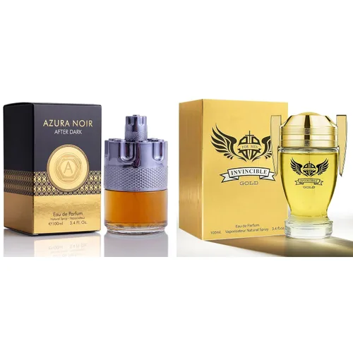 Miniatura 16 de Set de regalo de perfume para hombre, EDP, paquete de 2 (3.4 oz / 3.4 fl oz cada uno), Amazing Code Gold, AQUA DE EP BLUE, ámbar picante y azul