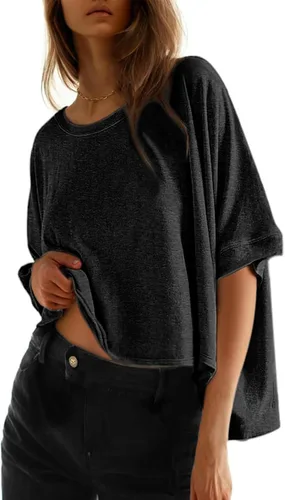 Dokotoo -Camisetas de verano para mujer, color liso, holgadas, de gran tamaño, básicas