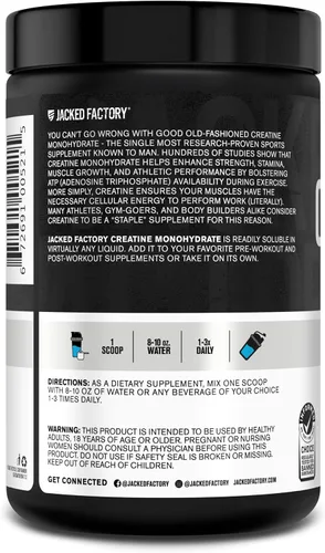 Miniatura 8 de Jacked Factory Monohidrato de creatina en polvo de 15 oz – Suplemento diario de creatina de 0.18 oz para hombres y mujeres, apto para veganos