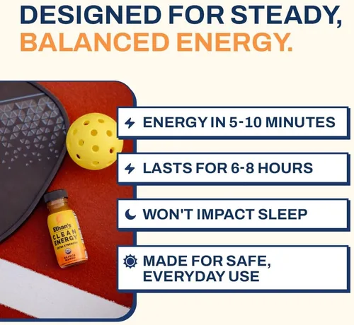 Miniatura 3 de Ethan's Organic Clean Energy Shots Orange Mango, sin azúcar, natural preentrenamiento, refuerzo de concentración sin gluten, vegano, vitamina C B6