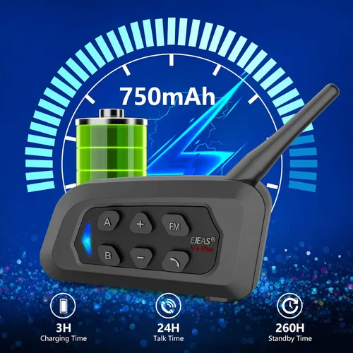 Miniatura 6 de EJEAS V4 Plus Sistema de Comunicación de Casco, Auriculares Bluetooth V5.1 para Motocicleta 1500m con Intercomunicador de Casco, Reducción