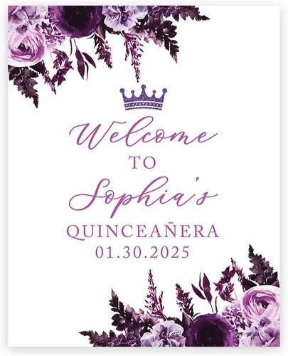 Miniatura 17 de Andaz Press Letrero de bienvenida de quinceañera grande personalizado, Art Deco Bienvenidos de 16 x 20 pulgadas, lienzo premontado para fotos