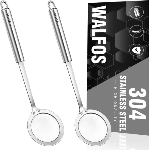 Walfos Cuchara espumadera, colador de malla fina de acero inoxidable 304, filtro de aceite para espuma, colador de malla ultrafina perfecto para la