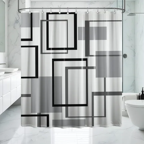 Miniatura 83 de Cortina de Ducha en Blanco y Negro Geométrica Cortinas de Ducha para Decoración de Baños de Hombres Juego de Cortina de Baño en Negro Blanco y Gris
