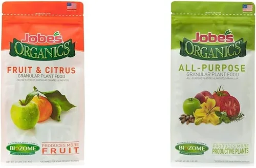 Jobe's Organics 09226NA - Alimento granular para plantas, frutas y cítricos, 4 libras, marrón y 09526 Fertilizante granular orgánico multiusos