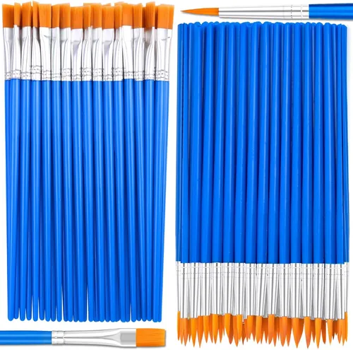 anezus - Juego de 50 pinceles de pintura de punta plana con pinceles redondos de pintura acrílica, pinceles para manualidades, para aula, acuarela,
