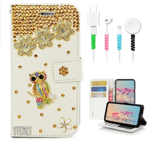 Miniatura 7 de Bling - Funda tipo cartera compatible con iPod Touch de 7ª generación (2019), elegante, diseño 3D hecho a mano de libélula y mariposa, funda de Azul