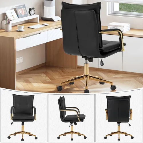 Miniatura 5 de MOJAY Silla de escritorio ergonómica de cuero con respaldo medio, moderna silla tapizada para computadora, silla de oficina ejecutiva con brazos