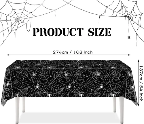 Miniatura 2 de TREWAVE Paquete de 3 manteles rectangulares de tela de araña de Halloween, manteles de plástico de gran tamaño para decoración del hogar