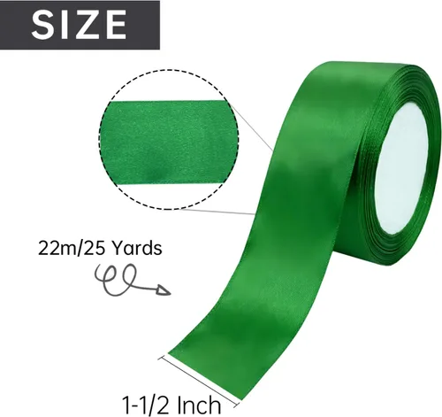 Miniatura 2 de Cinta de satén verde de 1-1/2 pulgadas, cintas de tela de una sola cara verde oscuro para envolver regalos, costura, lazos para el cabello