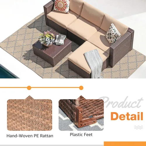 Miniatura 6 de Patiorama Juego de muebles de patio de 3 piezas, sofá seccional para exteriores, juego de conversación de ratán de mimbre de polietileno, silla sin