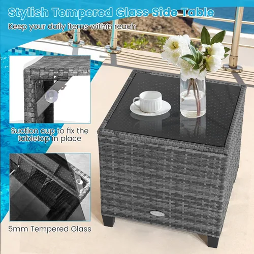Miniatura 8 de HAPPYGRILL Juego de conversación para patio de 3 piezas, juego de muebles de exterior de sofá de ratán PE con cojines removibles, sillas de mimbre
