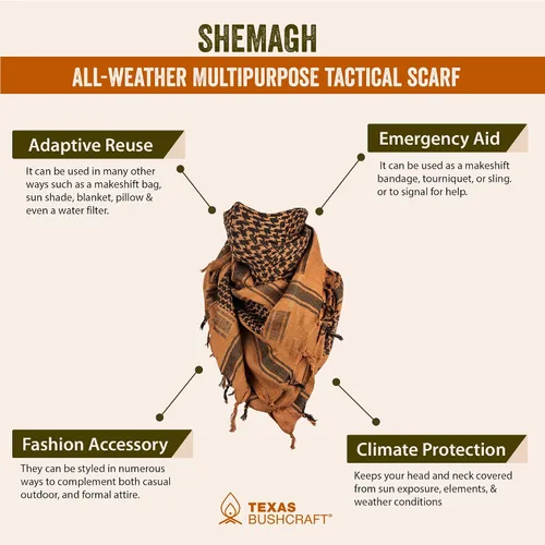 Miniatura 7 de Texas Bushcraft Tactical Shemagh - Auténtico Keffiyeh 100% algodón para tu equipo de camping, senderismo y mochilero