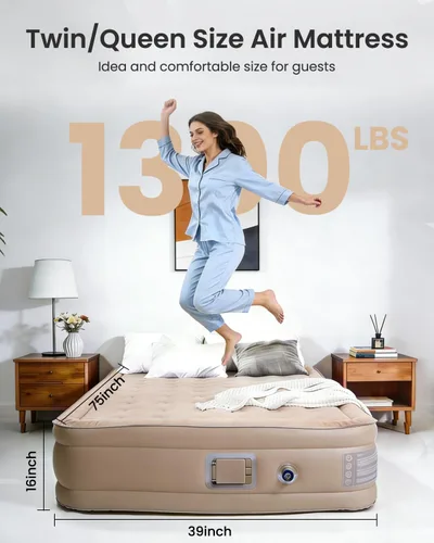 Miniatura 5 de Colchón de aire individual con bomba de batería de 2600 mAh, colchón inflable elevado de 16 pulgadas, colchón inflable portátil, cama de aire