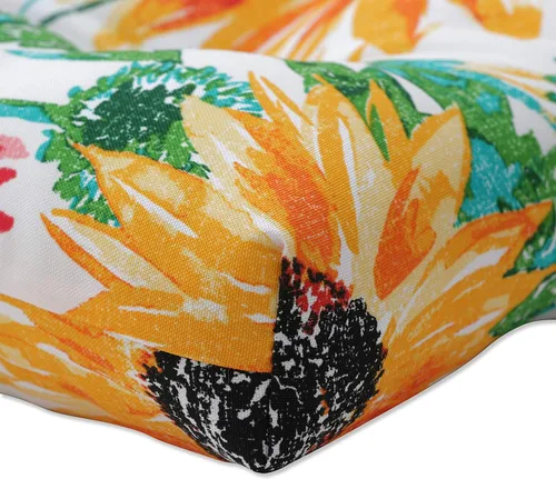 Miniatura 3 de Pillow Perfect Cojín de asiento de mimbre para interiores y exteriores con lazos, 2 unidades, 15.5 x 16 pulgadas, girasoles amarillo/verdes