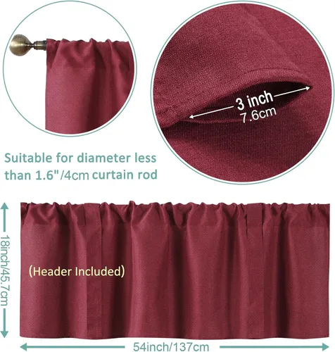 Miniatura 3 de Home Queen Cenefa de cortina con lazo para sala de estar, cenefa ajustable con bolsillo para cortinero, juego de 2, 54 x 18 pulgadas, gris claro