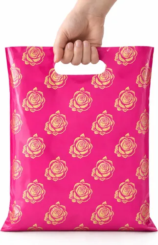 Miniatura 4 de Infinite Pack Bolsos de compras al por menor impresos reutilizables de la mercancía plástica para las boutiques, las tiendas y los centros Rosas