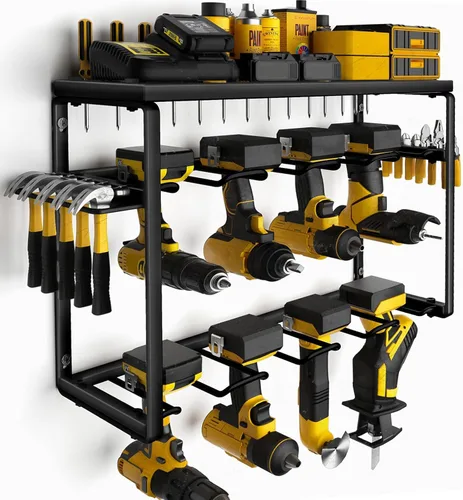 Organizador de herramientas eléctricas Spampur, 8 soportes para taladros de montaje en pared, almacenamiento de metal resistente de 3 capas para