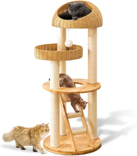 Miniatura 11 de Torre de árbol para gatos grande y moderna de 59 pulgadas, torre para gatos, postes rascadores cubiertos de sisal para gatos de interior, árbol