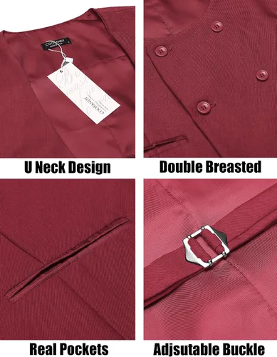 Miniatura 5 de COOFANDY Chaleco de traje para hombre, ajustado, doble botonadura, chaleco formal de negocios