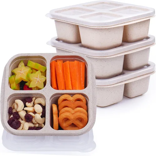 Miniatura 10 de LCHLZZ 4 compartimentos contenedores de aperitivos, paquete de 20 contenedores reutilizables para preparación de comida, lonchera sin BPA