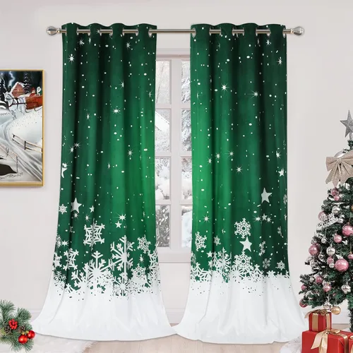 Miniatura 9 de CAROMIO, cortinas de Navidad para sala de estar, juego de 2 paneles, cortinas largas de terciopelo de 63 pulgadas, cortinas decorativas con copos