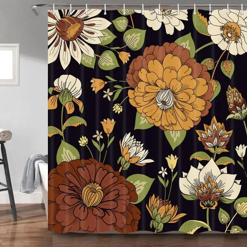 Miniatura 17 de Torich Cortina de ducha floral bohemia, abstracta de mediados de siglo, decoración bohemia, cortinas de baño, flores botánicas, hojas tropicales
