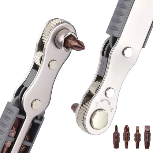 OSDUE Juego de 5 piezas de llave de trinquete mini, transmisión de 1/4 pulgada, destornillador reversible de alto torque con offset, con puntas